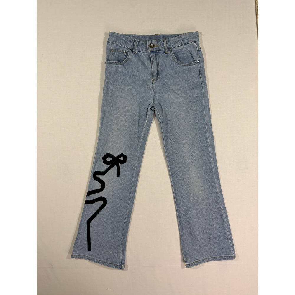 Mary-Kate and Ashley Girls Size 10 Vintage Y2K Black Ribbon Light Wash Jeans